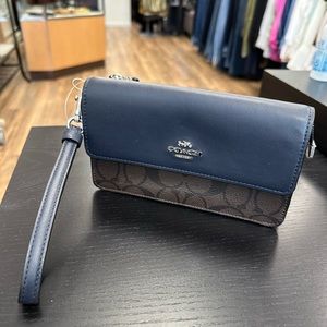 Coach Navy & Tan Signature Canvas Wristlet